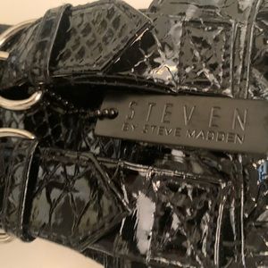 Steve Madden Patent Leather wide double-Buckle Belt S/M